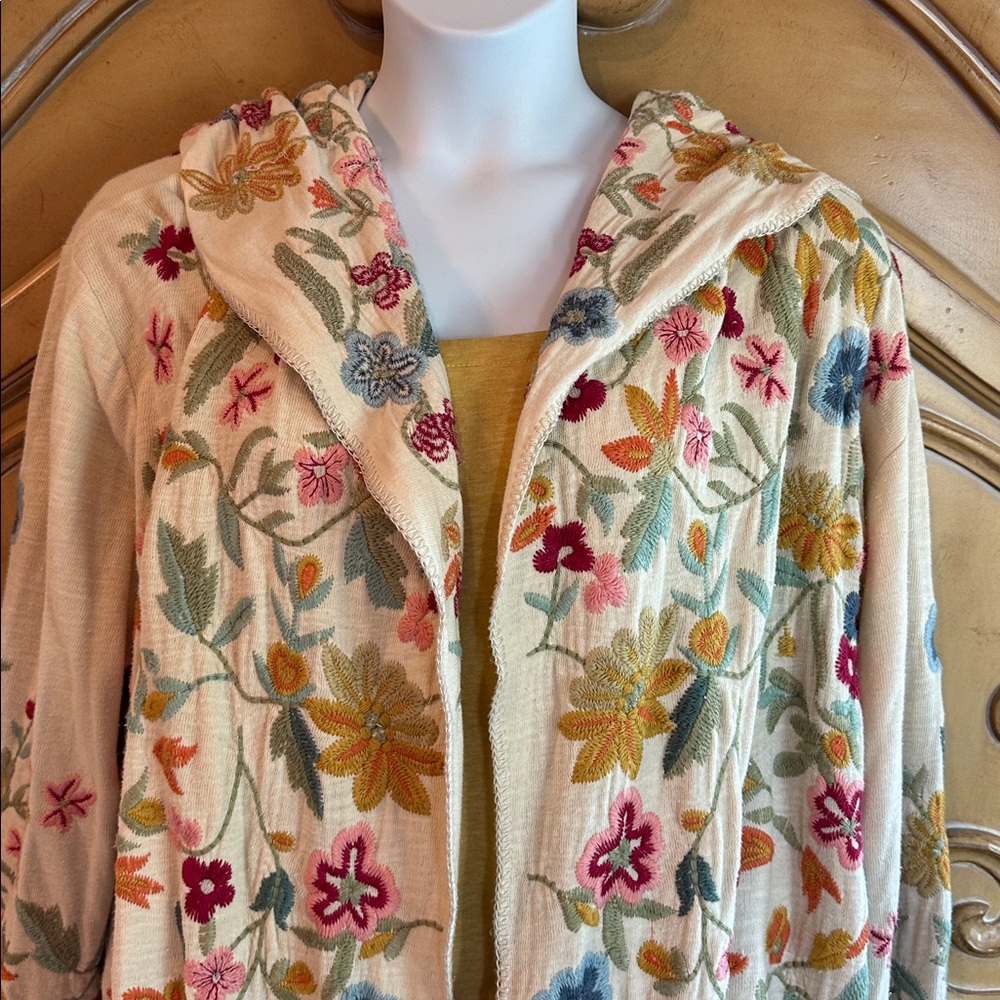 Floral Embroidered Hooded Cardigan - Picture 2 of 10